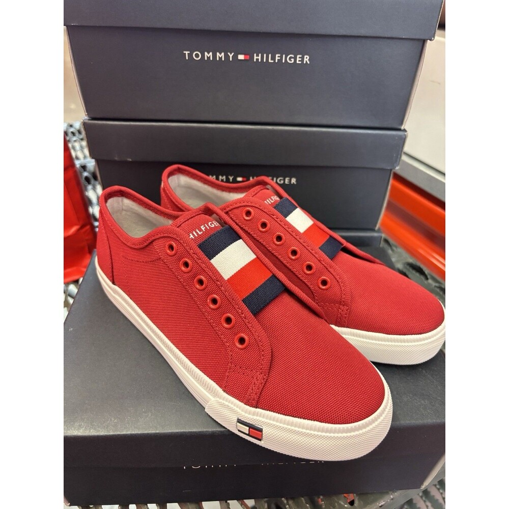 Tommy Hilfiger Size 7  Twanni6 Women's Red & White w/Logo Slip-On Sneaker
